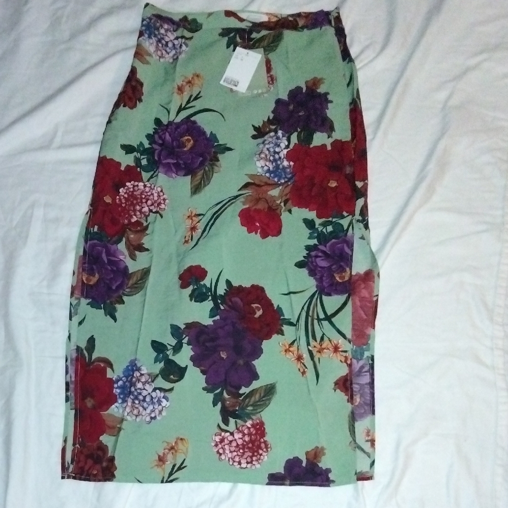 H&M Floral Pencil Skirt - Green with Red and Purple